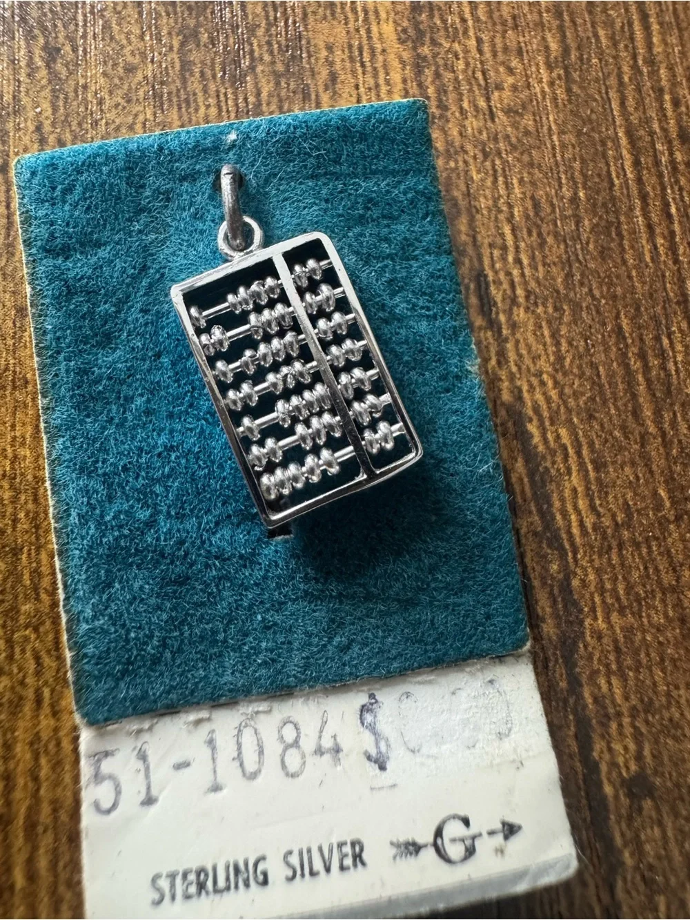 Vintage Sterling Silver Moving‎ Abacus Accountant Teacher Charm Pendant NOS Card